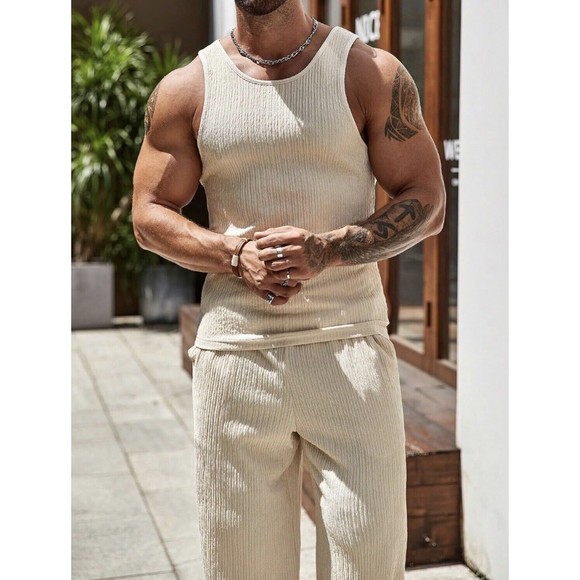 Men's Tank and Pants Two-Piece Set Athleisure Suit Men’s Loungewear 2 Piece Set - Picture 5 of 6